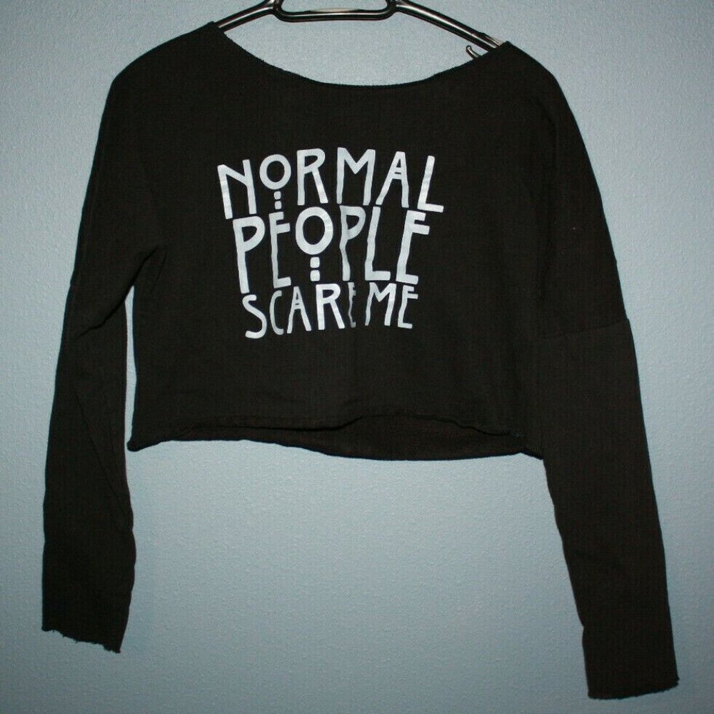 Normal People Scare Me Sweater Black Crop Top Women's Size Medium